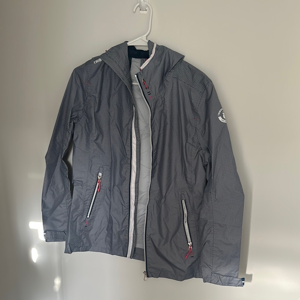 Gray Hooded women’s rain Jacket with pockets